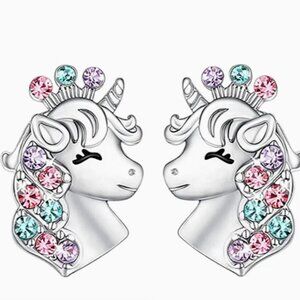 Unicorn silvertoned crystal rhinestone Fashion earrings